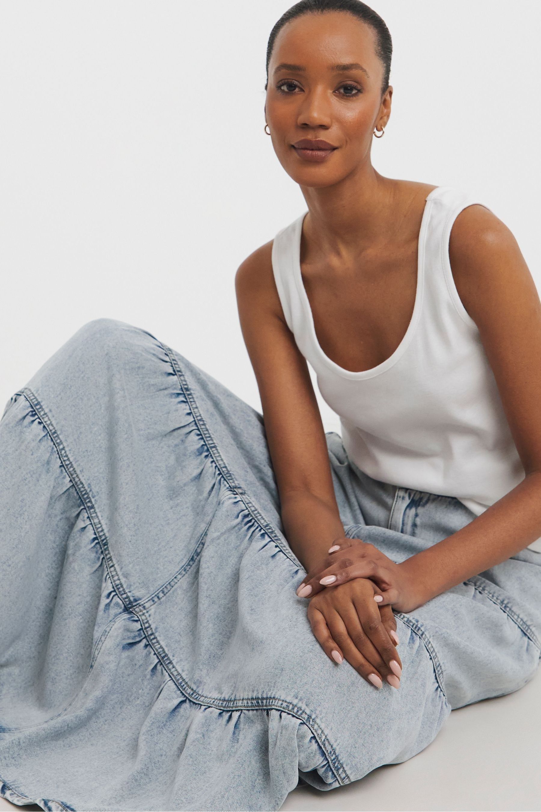Buy JD Williams Blue Lyocell Tiered Denim Maxi Skirt from the Next UK online shop