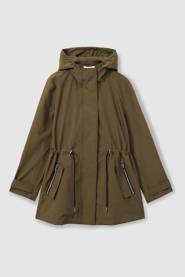 Reiss Khaki Tia Removable Hooded Insert Drawstring Raincoat