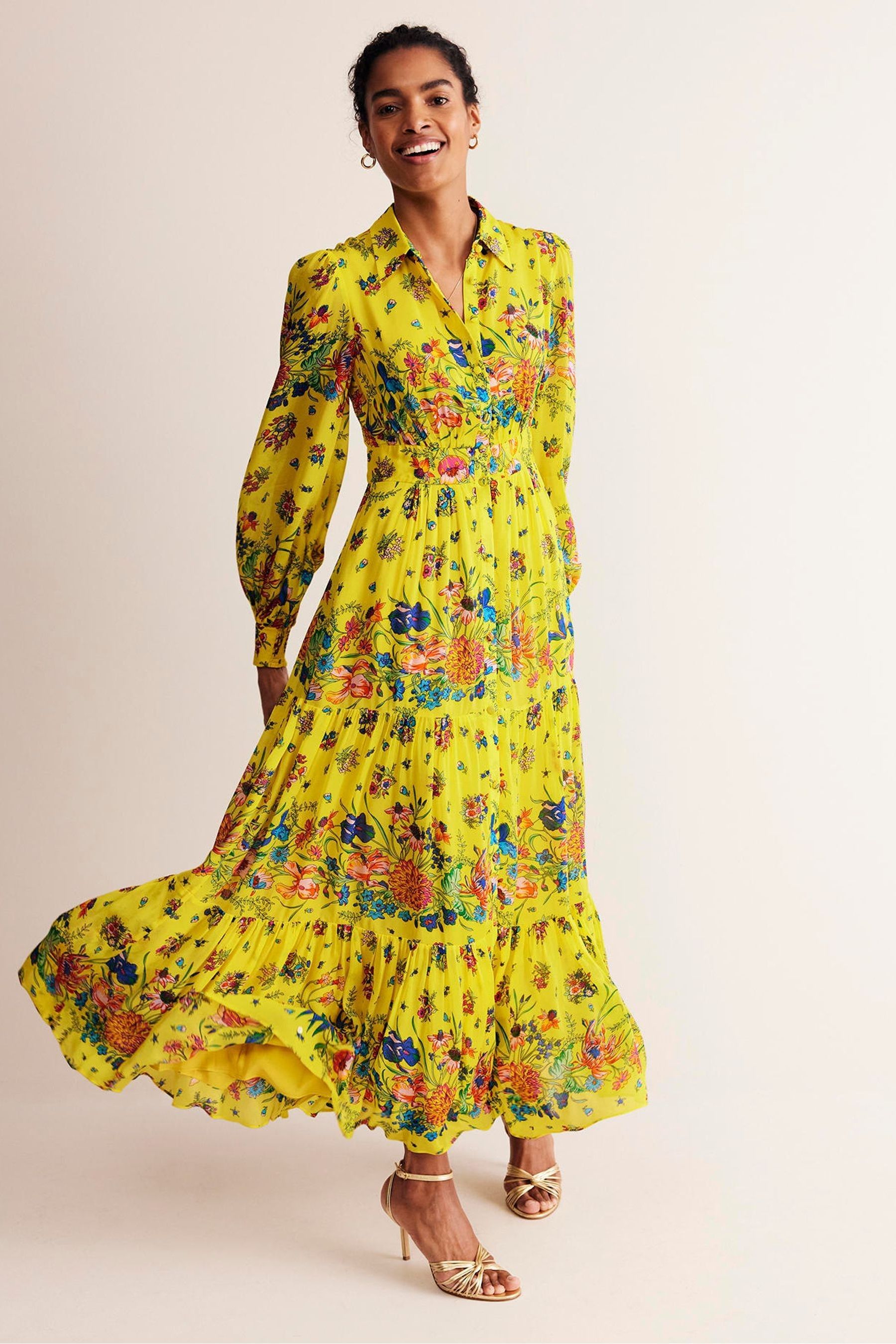 Boden Yellow Occasion Maxi Shirt Dress