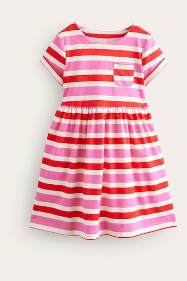 Boden Pink Striped Short Sleeved Fun Jersey Dress