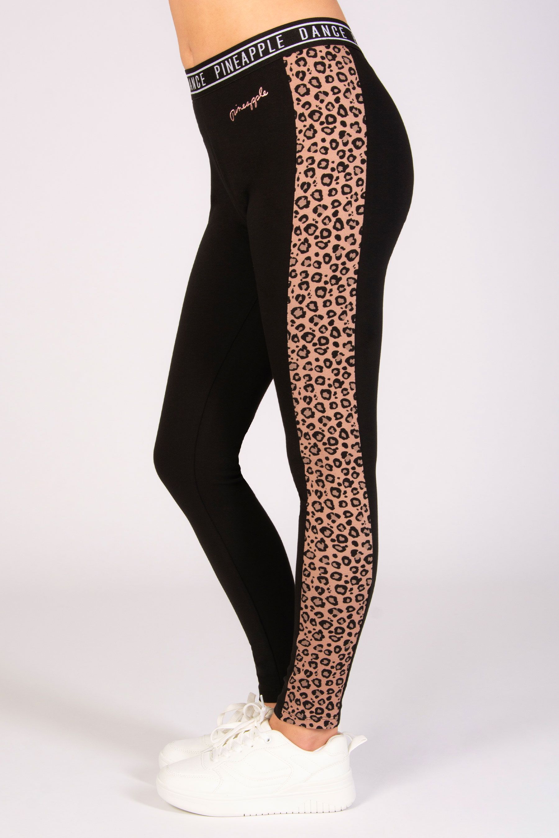 Black leggings with leopard print down the side cheap