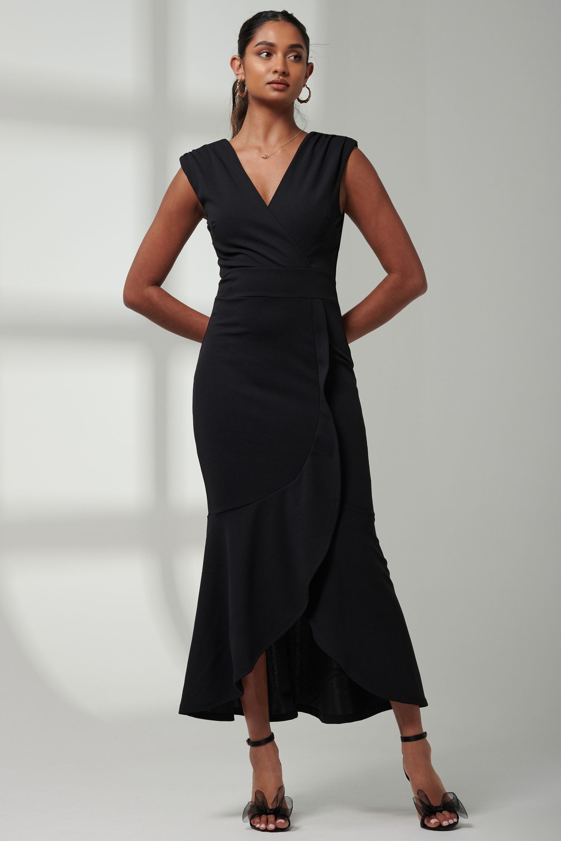 Buy Jolie Moi Black Mabruka Frill Fishtail Maxi Dress from the Next UK online shop