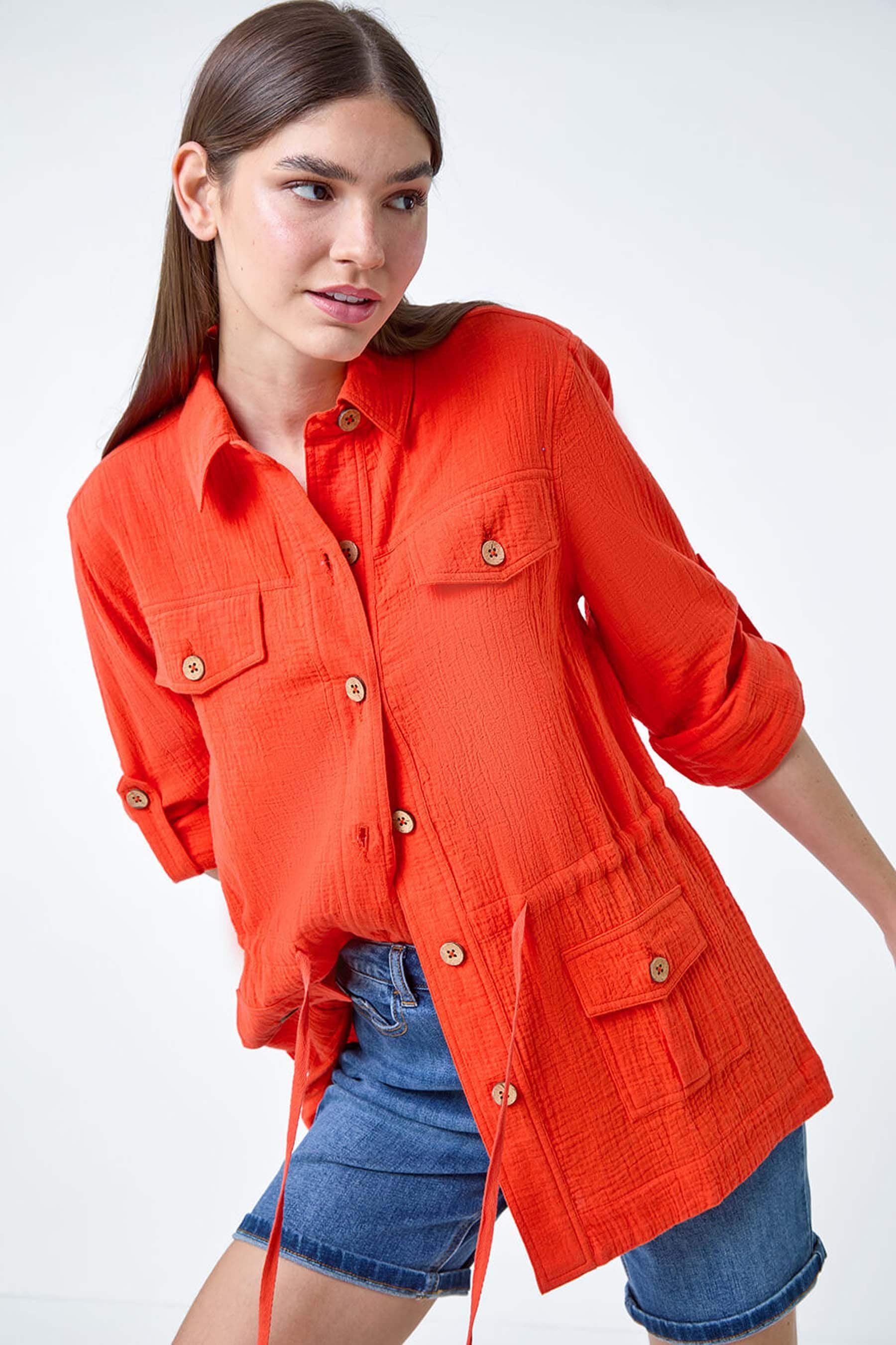 Buy Roman Orange 100 Cotton Textured Tie Waist Utility Style Shirt Jacket from the Next UK online shop