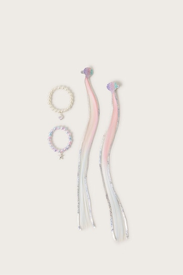Monsoon Pink Mermaid Faux Hair and Bracelet Set