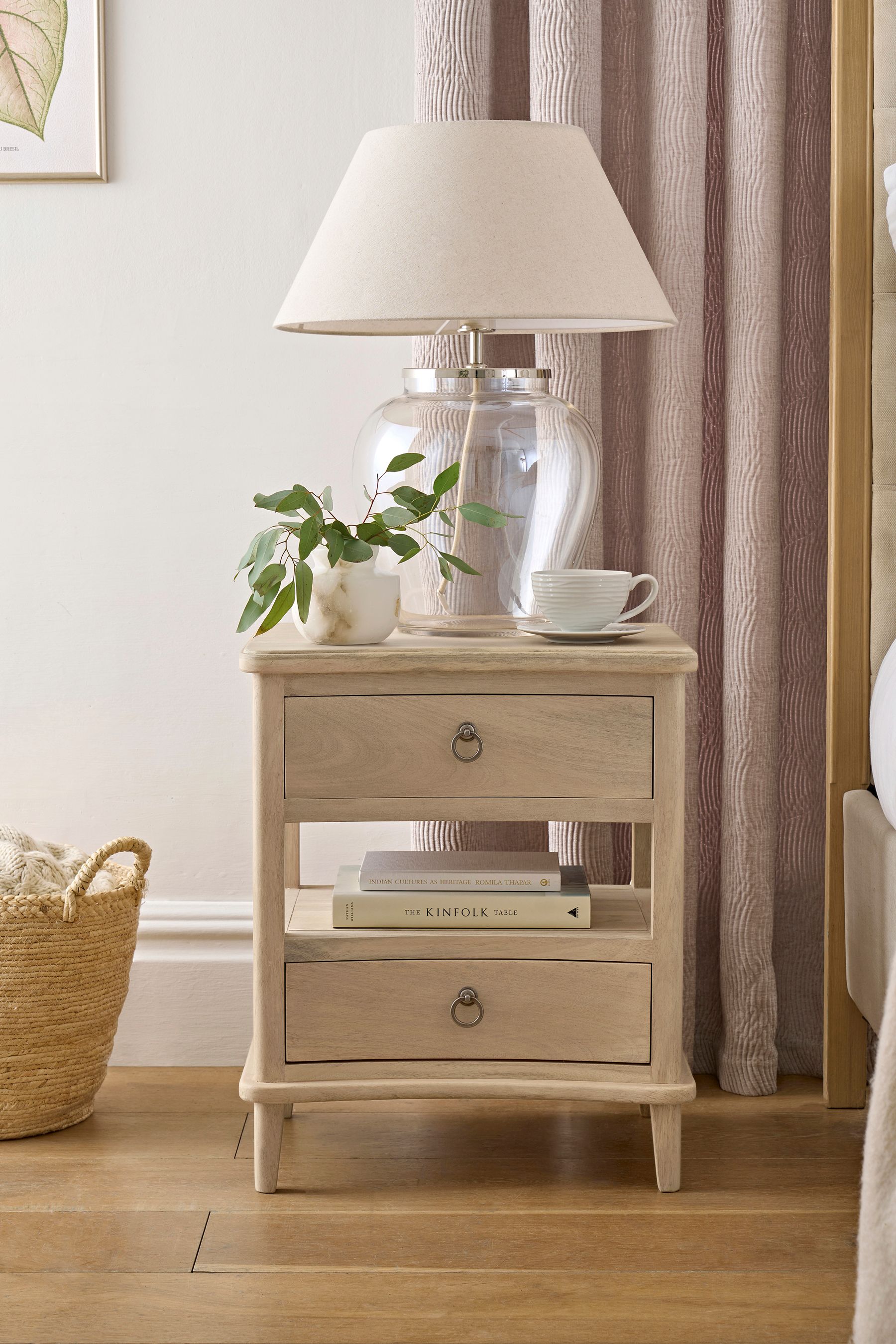 Buy Light Natural Sadie Solid Mango Wood 2 Drawer Bedside Table from ...