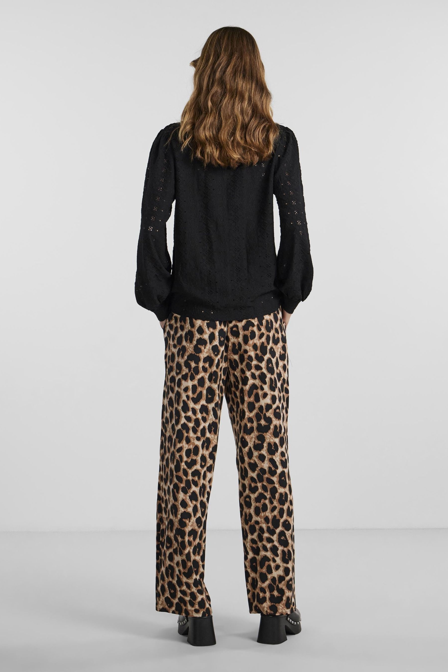 PIECES Black Leopard Print Trousers