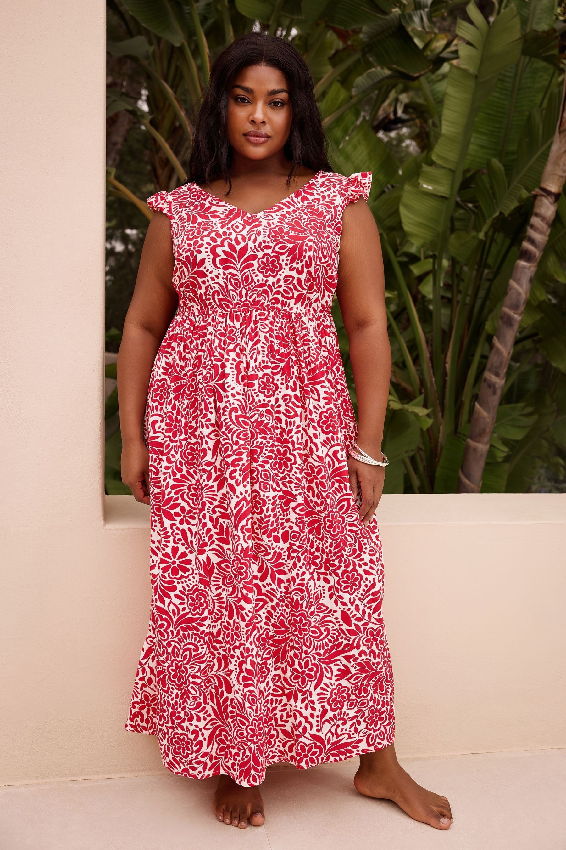 Red frill maxi dress online