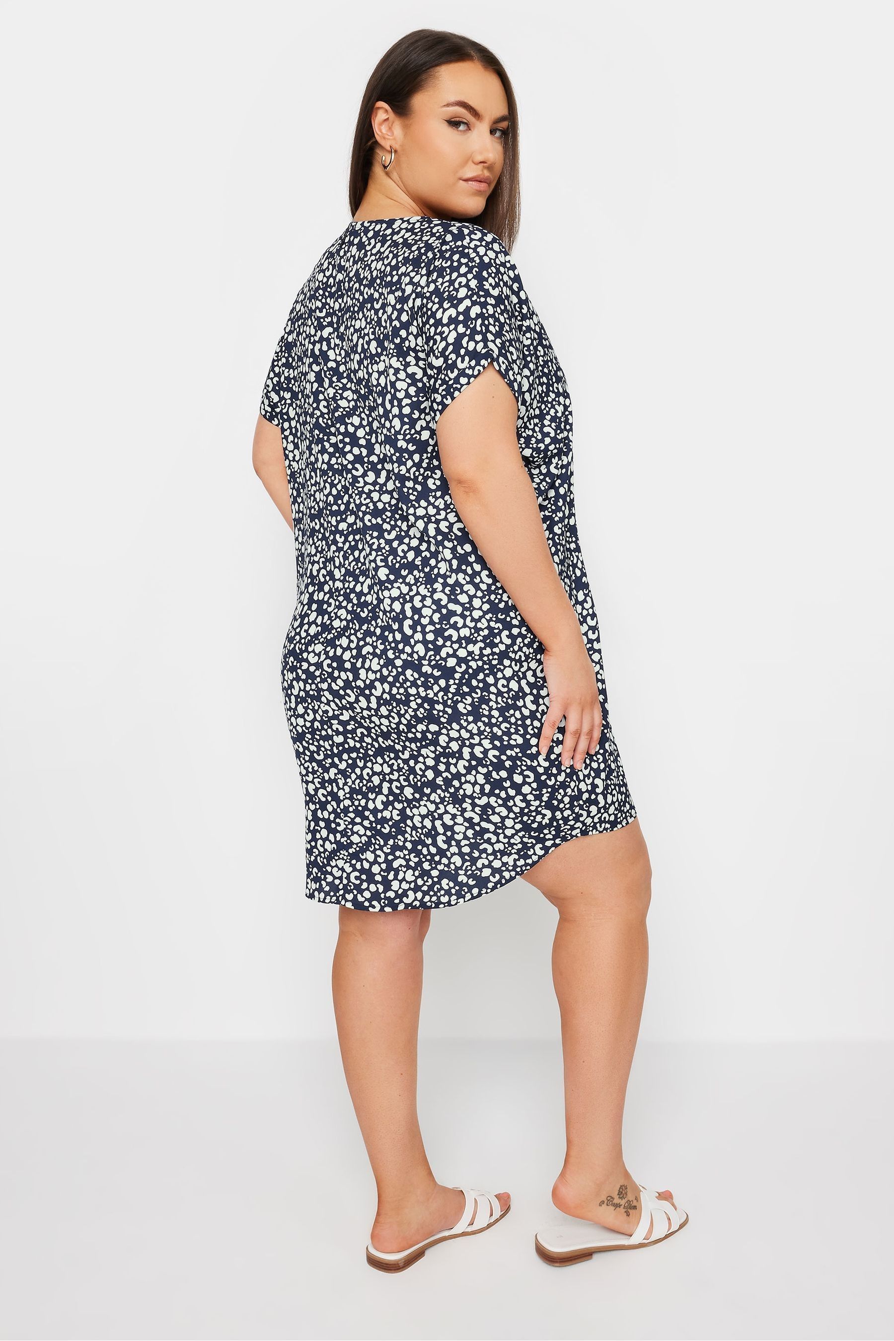 Buy Yours Curve Navy Blue Leopard Print Shift Dress from the Next UK online shop