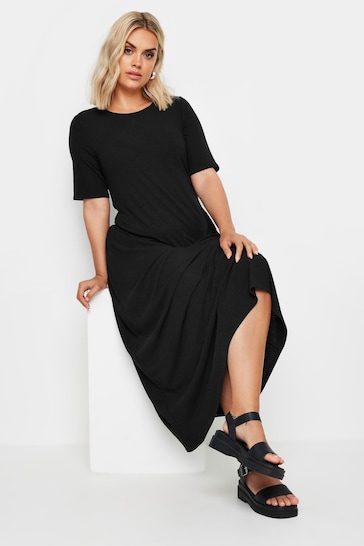 Yours Curve Black Ribbed Swing Maxi Dresses 2 Pack