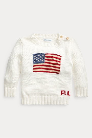 Polo Ralph Lauren Baby Boy The Iconic Flag White Sweater