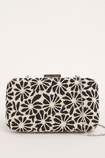 Joanna Hope Floral Beaded Clutch Black Bag