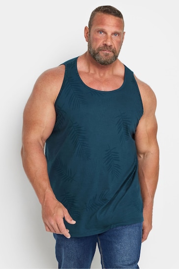 BadRhino Big & Tall Blue Leaf Print Vest Top