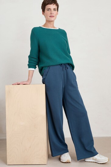 Seasalt Cornwall Blue Ivy Barn Wide Leg Jersey Trousers