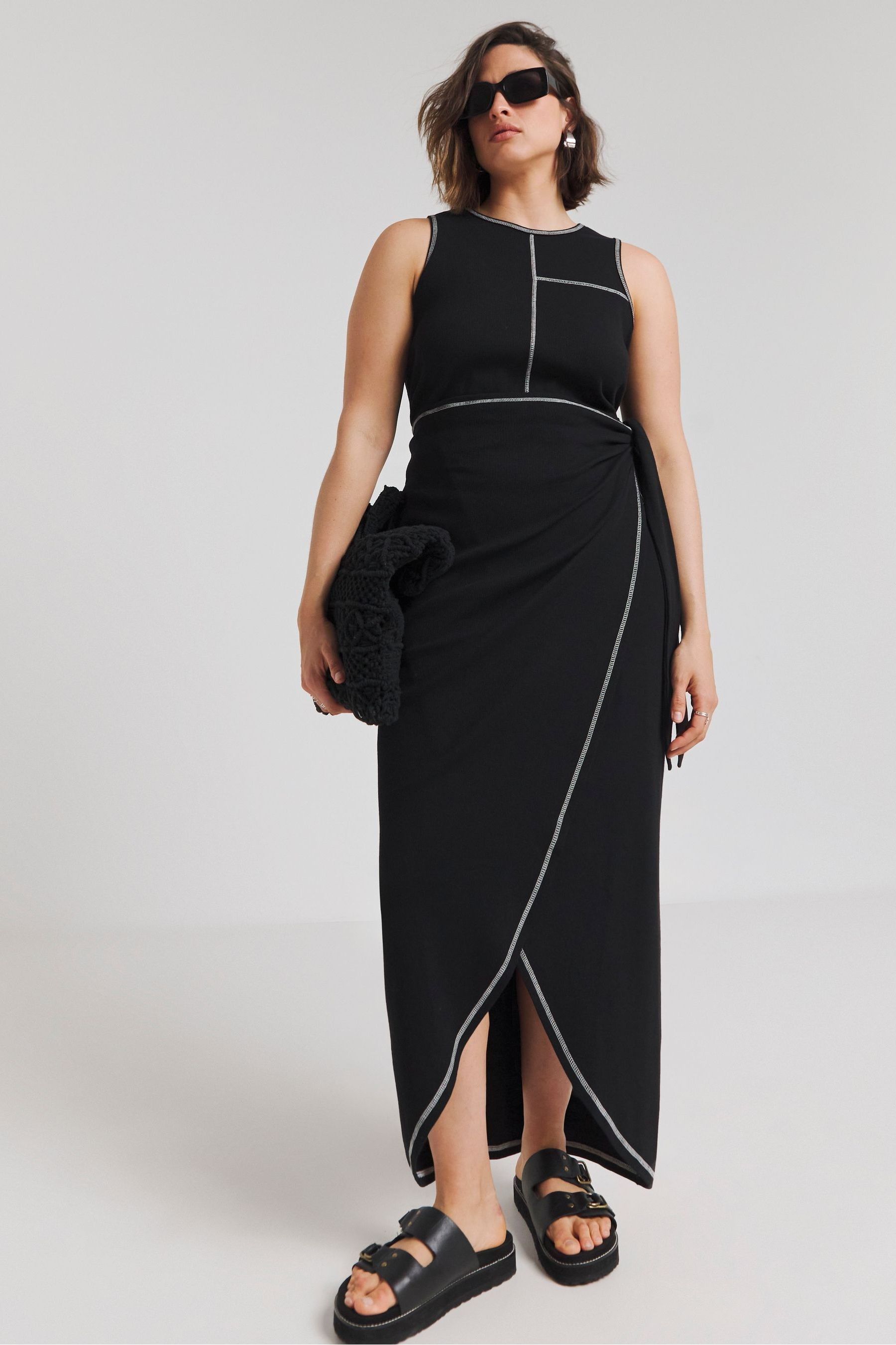 Buy Simply Be Black Exposed Seam Wrap Maxi Dress from the Next UK online shop