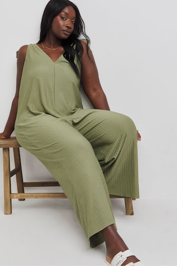 Simply Be Green Textured Jersey Jumpsuit