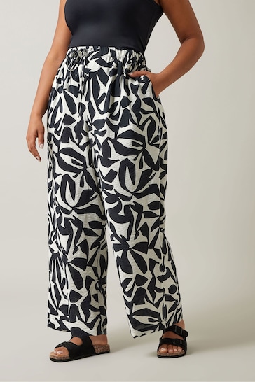 Evans Natural Geometric Print Wide Leg Trousers