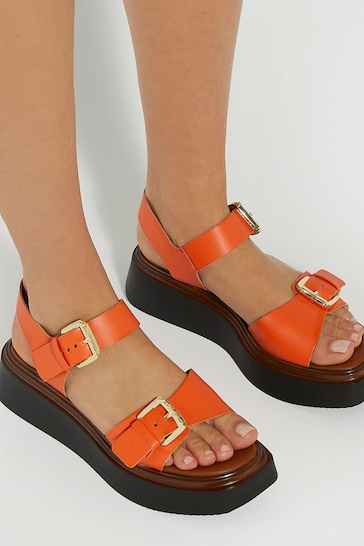 Dune London Orange Loells Buckle Flatform Sandals