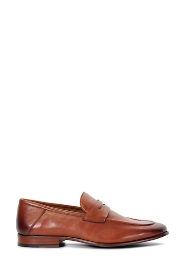 Dune London Brown Strategic Crush Back Leather Loafers