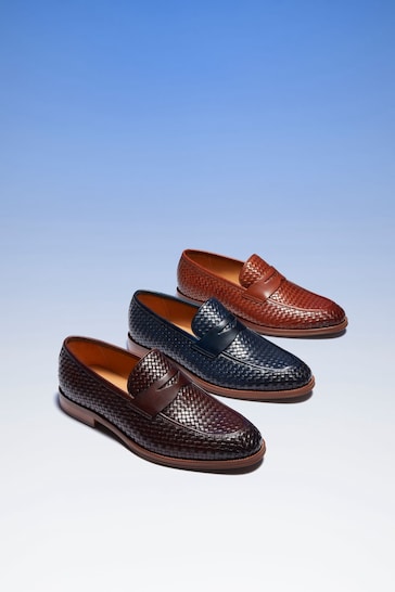 Dune London Blue Saharas Woven Leather Loafers