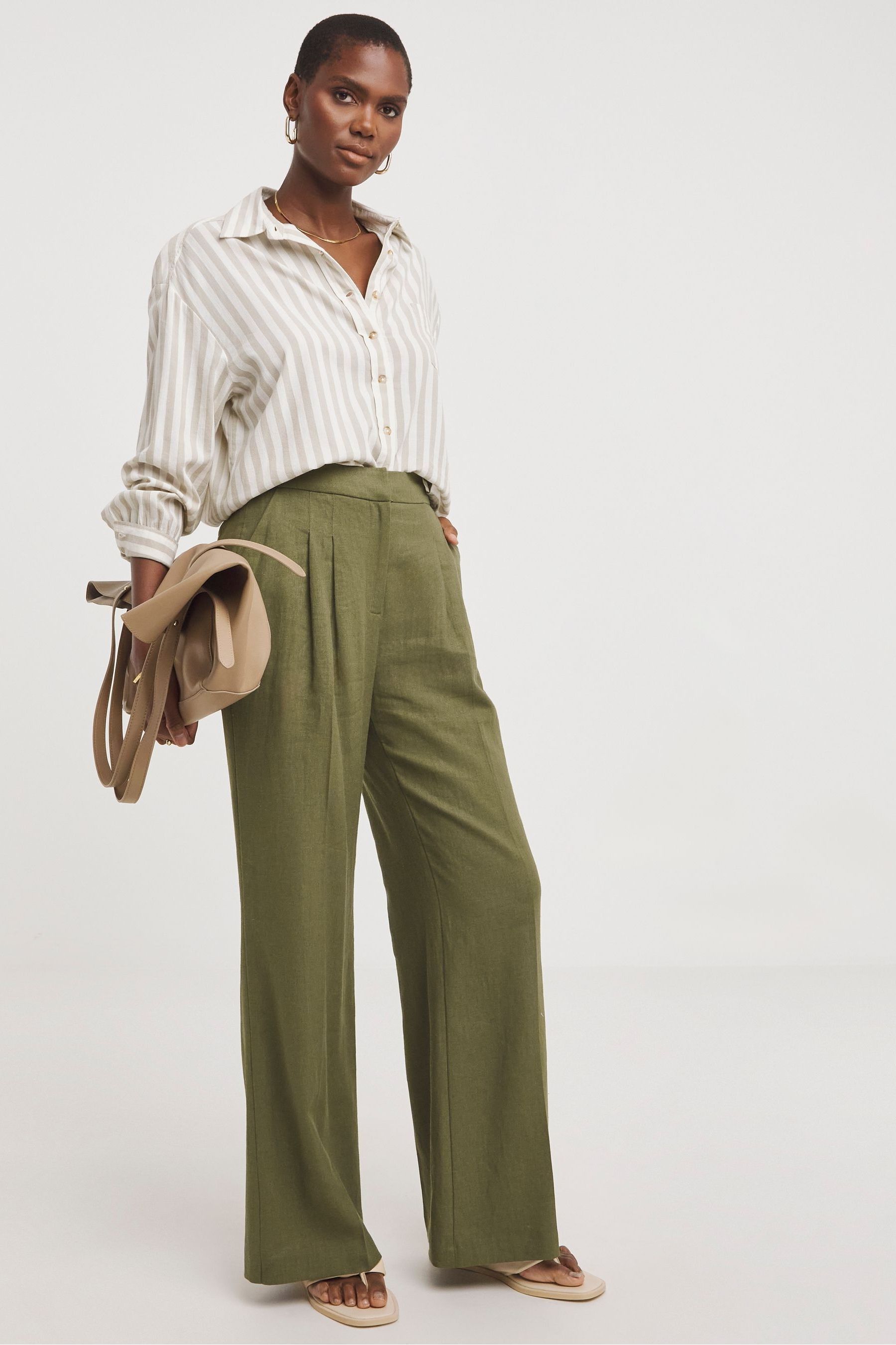 Green linen wide leg pants store