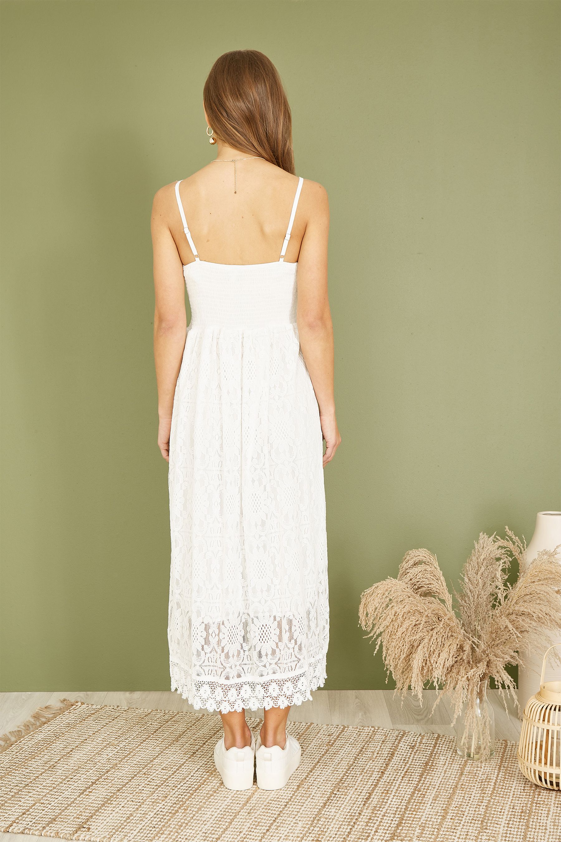 Long white lace sundress top