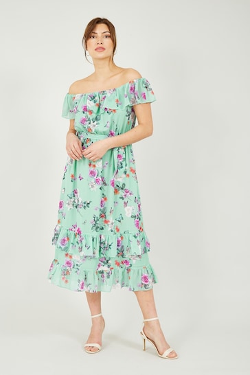 Yumi Green Blossom Butterfly Bardot Dress