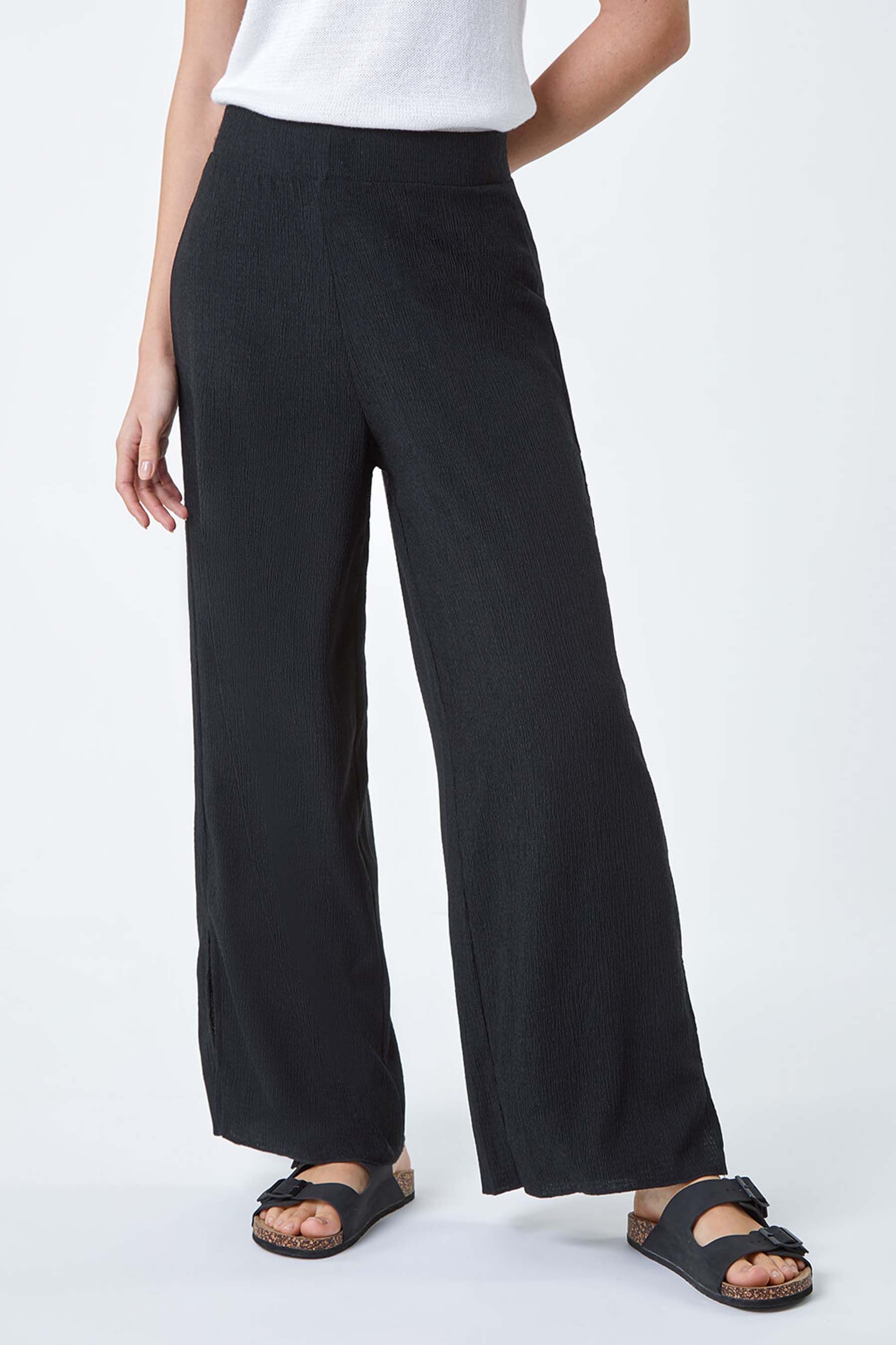 Black crinkle trousers best sale