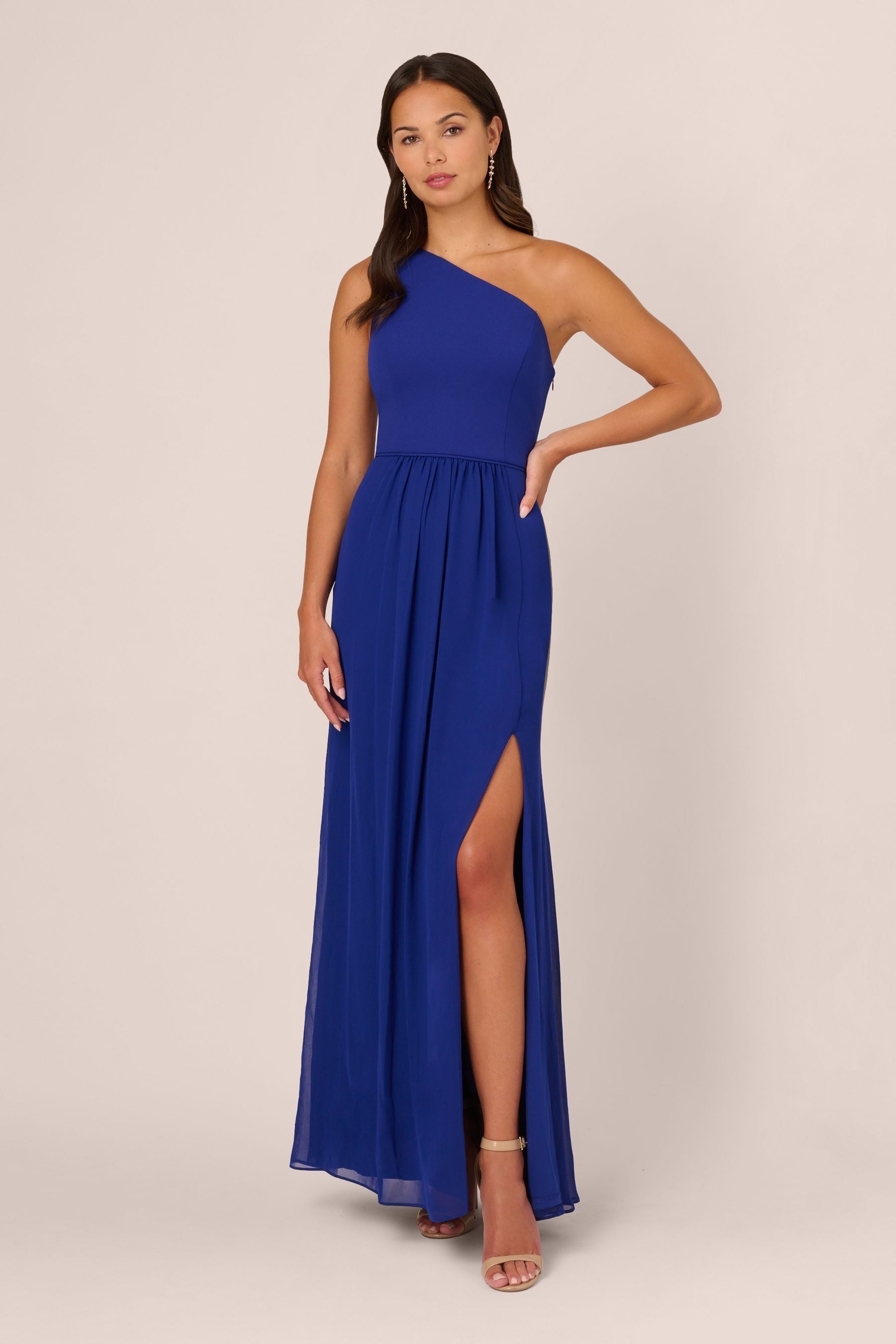 Buy Adrianna Papell Blue One Shoulder Chiffon Gown from the Next UK online shop