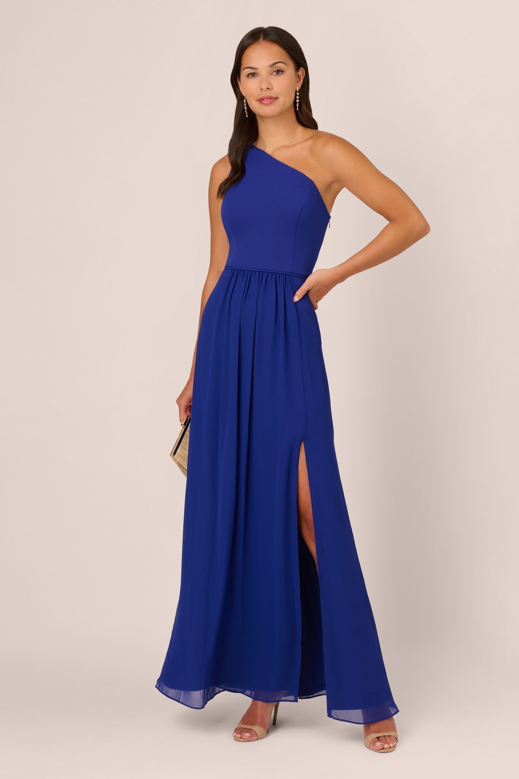 Buy Adrianna Papell Blue One Shoulder Chiffon Gown from the Next UK online shop