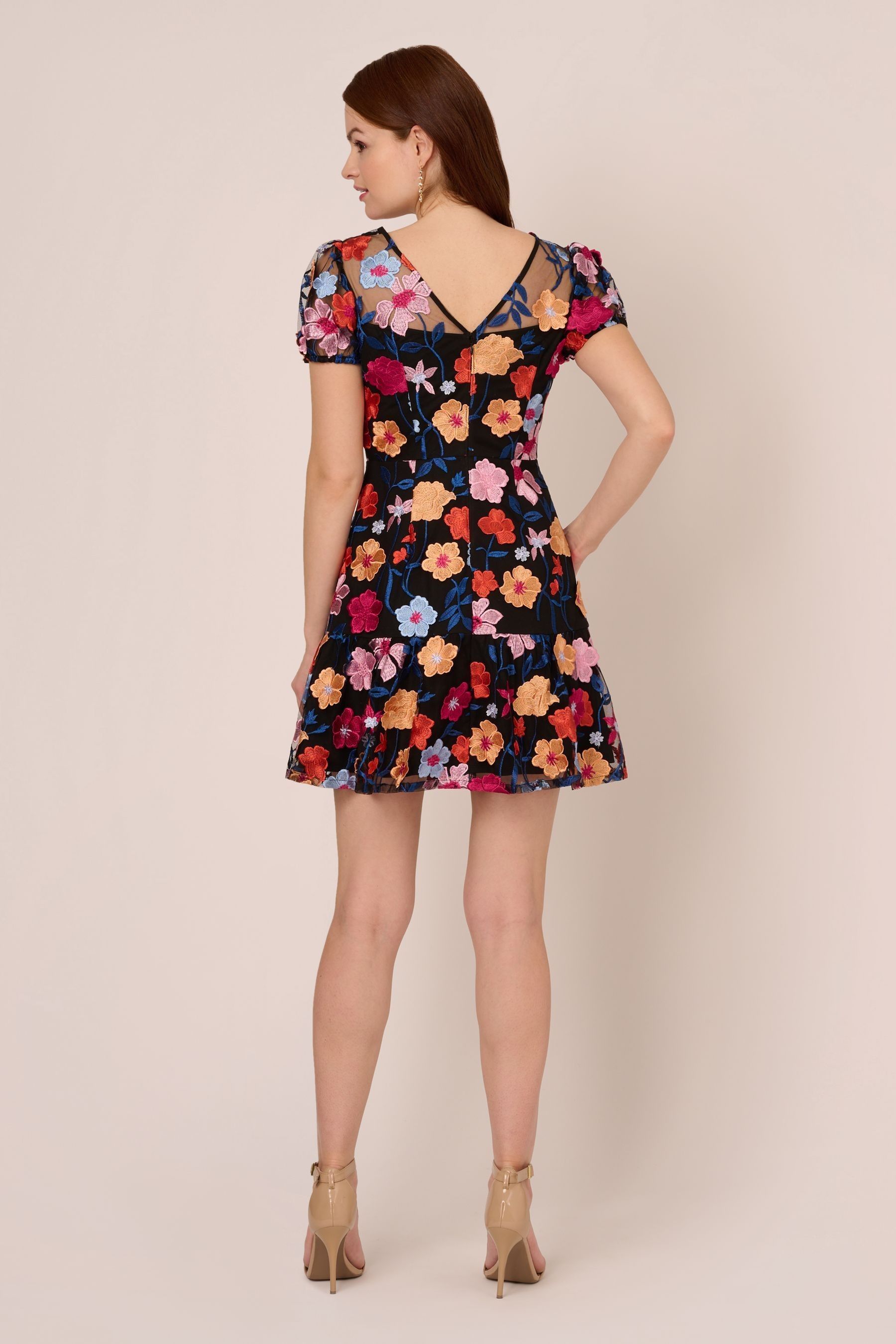 Buy Adrianna Papell Embroidered Flounce Black Dress from the Next UK online shop