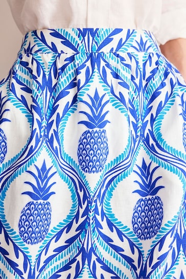 Boden Blue Petite Florence Pineapple Linen Midi Skirt