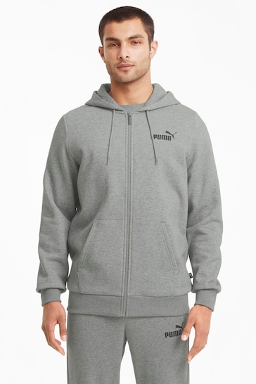 Puma Grey Mens Essentials Full Zip Logo Hoodie