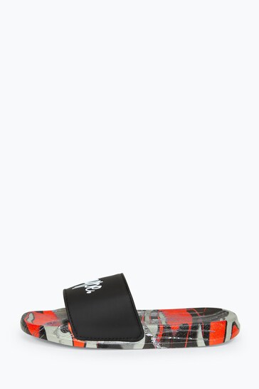 Hype. Boys Multi Red Camo Blur Drips Script Sliders