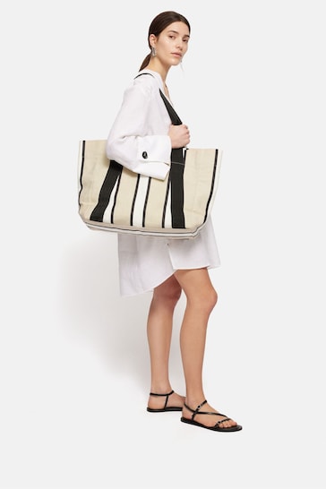 Jigsaw Oversize Striped Canvas Black Tote Bag