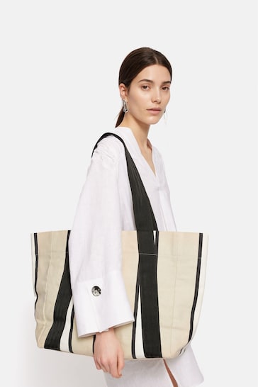 Jigsaw Oversize Striped Canvas Black Tote Bag