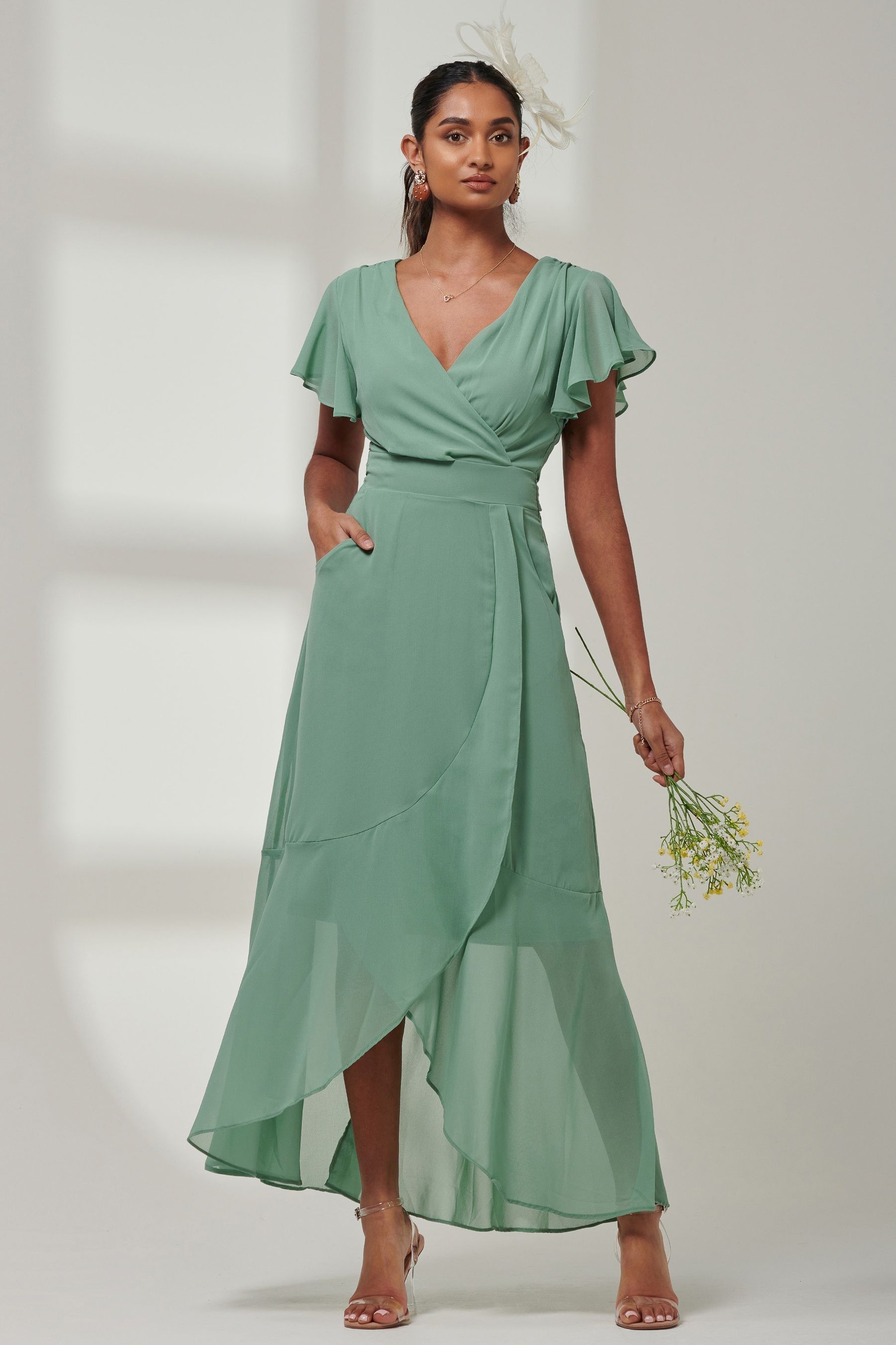 Boutique chiffon frill wrap maxi dress cheap