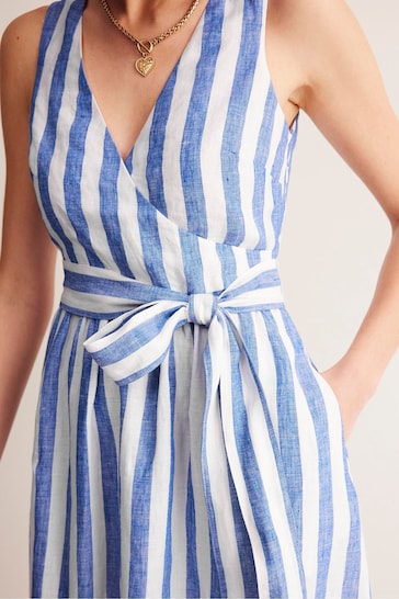 Boden Blue Petite Linen Wrap Midi Dress