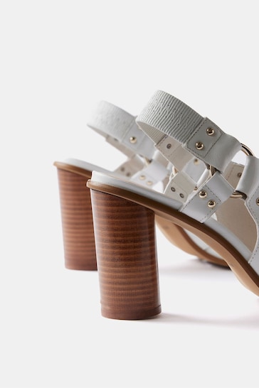 Mint Velvet Cream Leather Cross-Over Block Heels