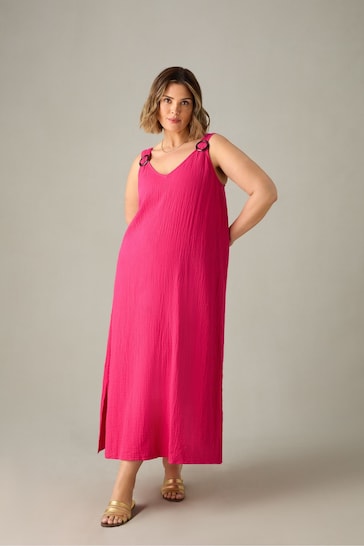 Live Unlimited Pink Cotton Crinkle Ring Dress