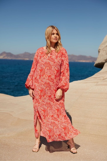 Live Unlimited  Red Paisley Boho Maxi Dress