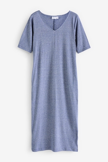 Celtic & Co. Blue Linen Cotton V-Neck Midi Dress