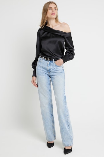 River Island Black Long Sleeve Off Shoulder Top