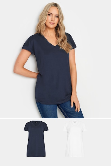 Long Tall Sally White LTS 2 PACK Tall Navy Blue & White Short Sleeve T-Shirts