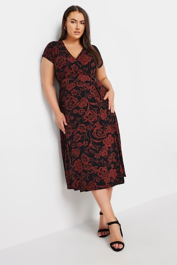 Yours Curve Red Floral Print Wrap Dress