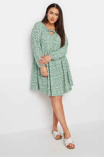 Yours Curve Green Floral Print Textured Midi Dress