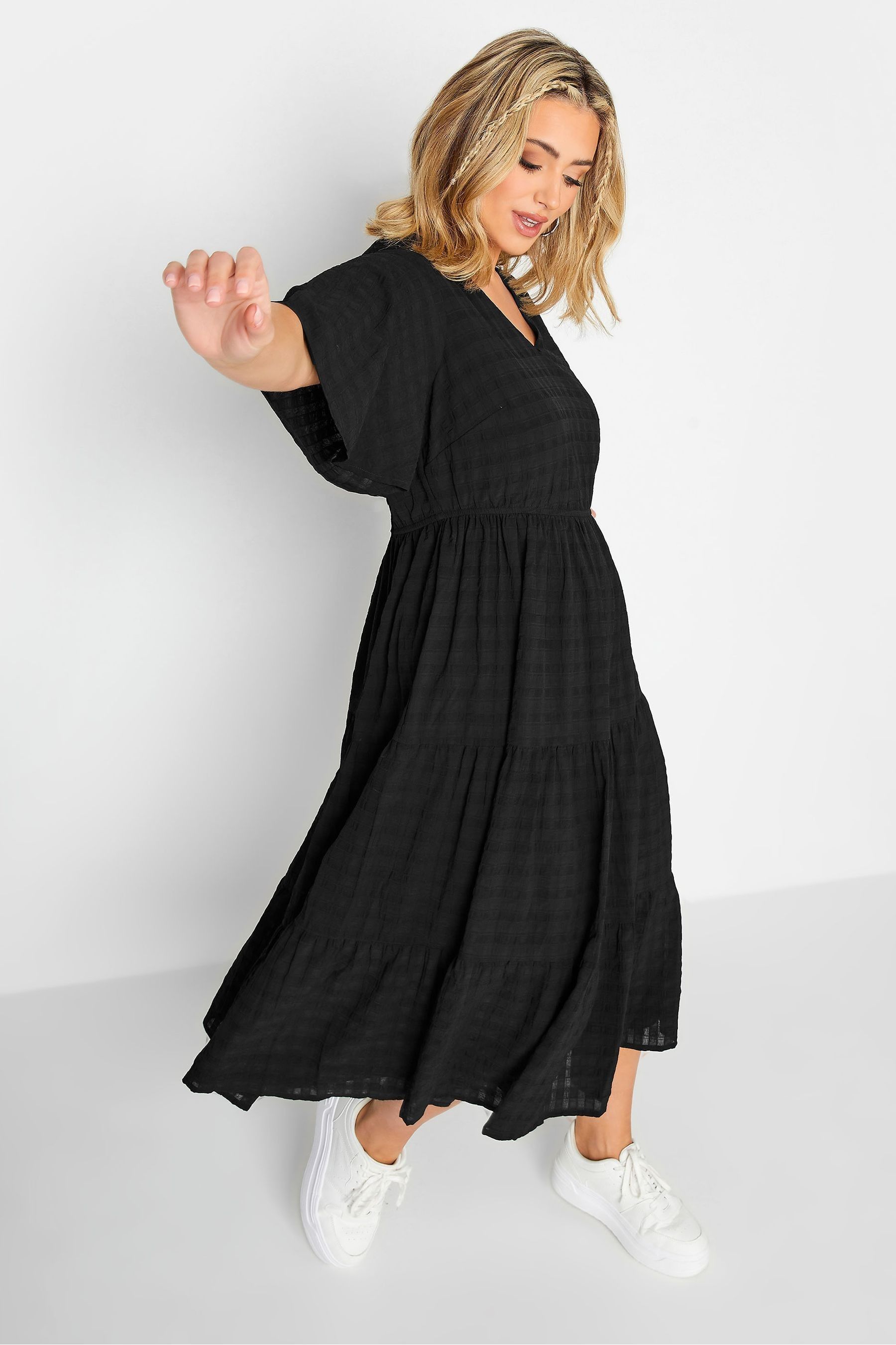 Buy Yours Curve Black Limited Textured Tiered Smock Dress from the Next UK online shop