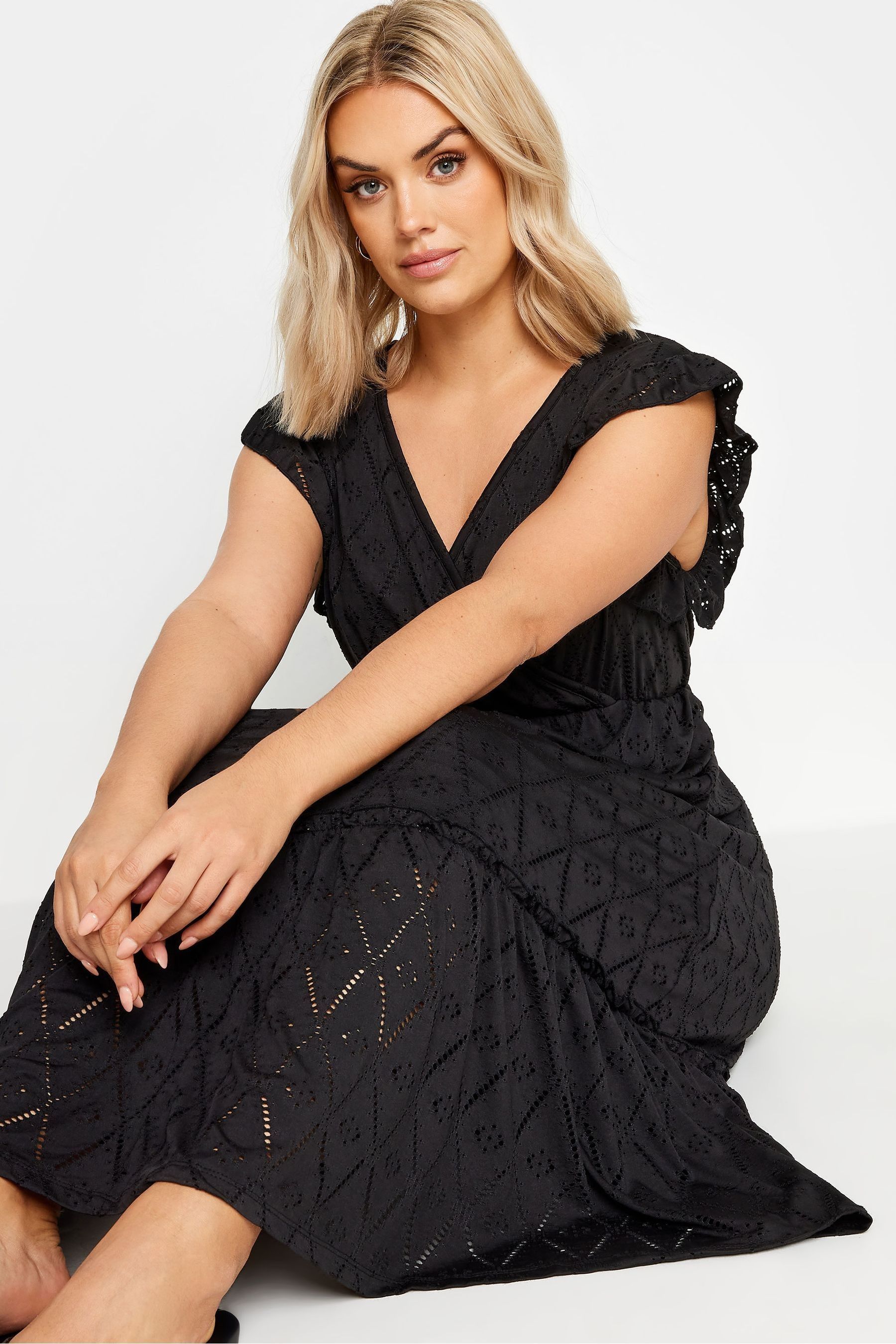 Yours Curve Black Broderie Anglaise Dress