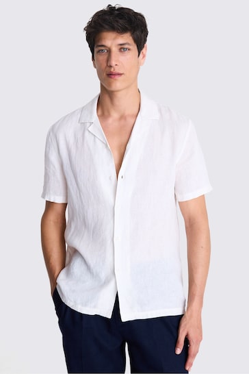MOSS Tailored Fit Linen Cuban Collar White Shirt