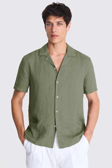 MOSS Tailored Fit Green Linen Cuban Collar Shirt