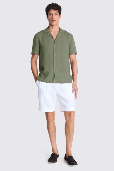 MOSS Tailored Fit Green Linen Cuban Collar Shirt
